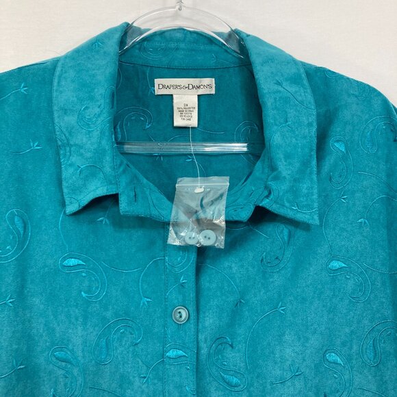 New Draper's & Damon's sz 3X Blue Teal size 3X Embroidered Long Sleeve Button Up - Picture 3 of 11
